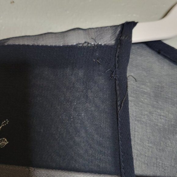 Vintage Retro Women's S Navy Blue Embroidered Sheer Sundress Maxi Dress Button F - Picture 5 of 6